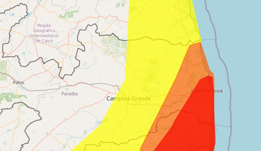Inmet emite alerta vermelho para chuvas intensas em João Pessoa e 11 municípios da Paraíba