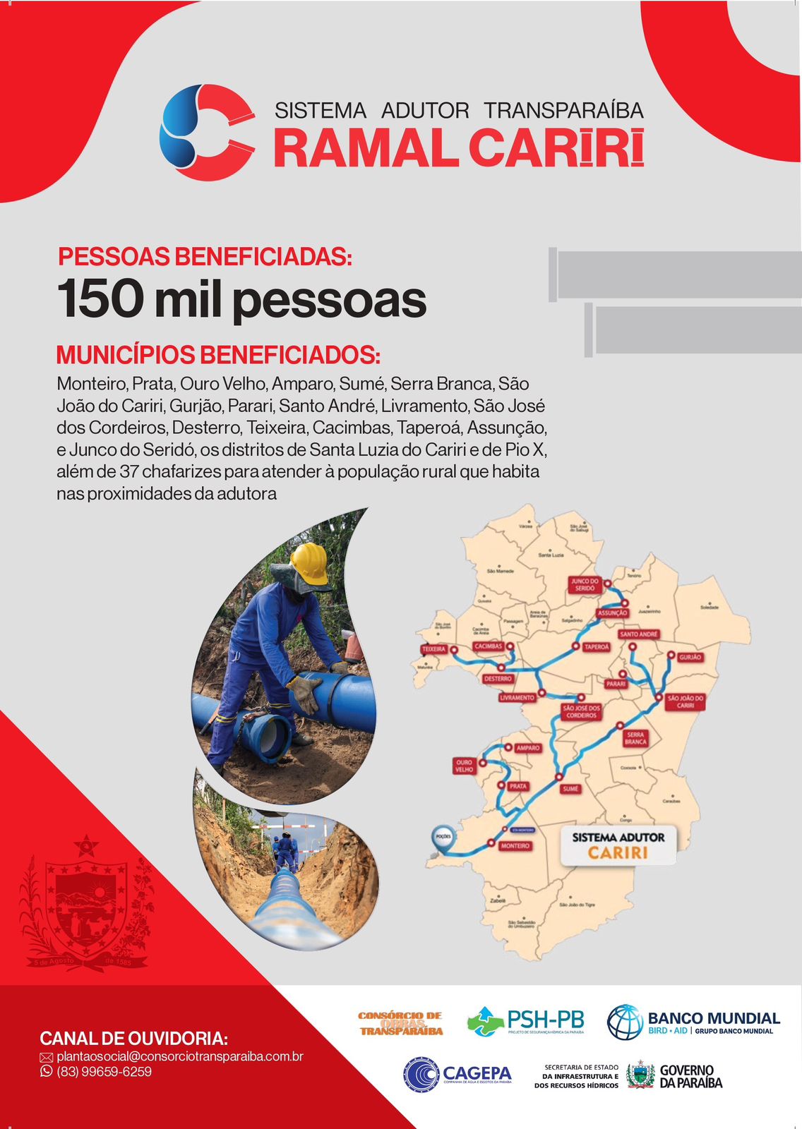 Cagepa inicia obras do Sistema Adutor Transparaíba no centro da Prata