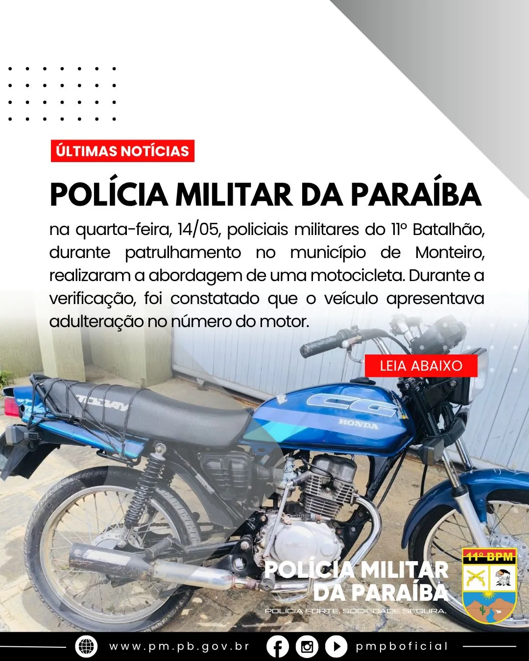 Polícia Militar apreende motocicleta adulterada em Monteiro