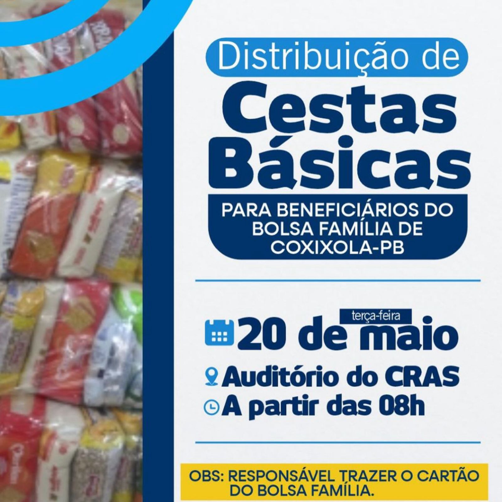 Gestão Municipal de Coxixola realizará entrega de cestas básicas na próxima terça-feira (20)