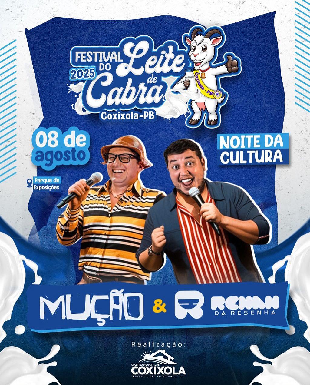 Prefeito Nelsinho Honorato anuncia Noite da Cultura no Festival do Leite de Cabra em Coxixola com apresentações de “Mução e Renan da Resenha”