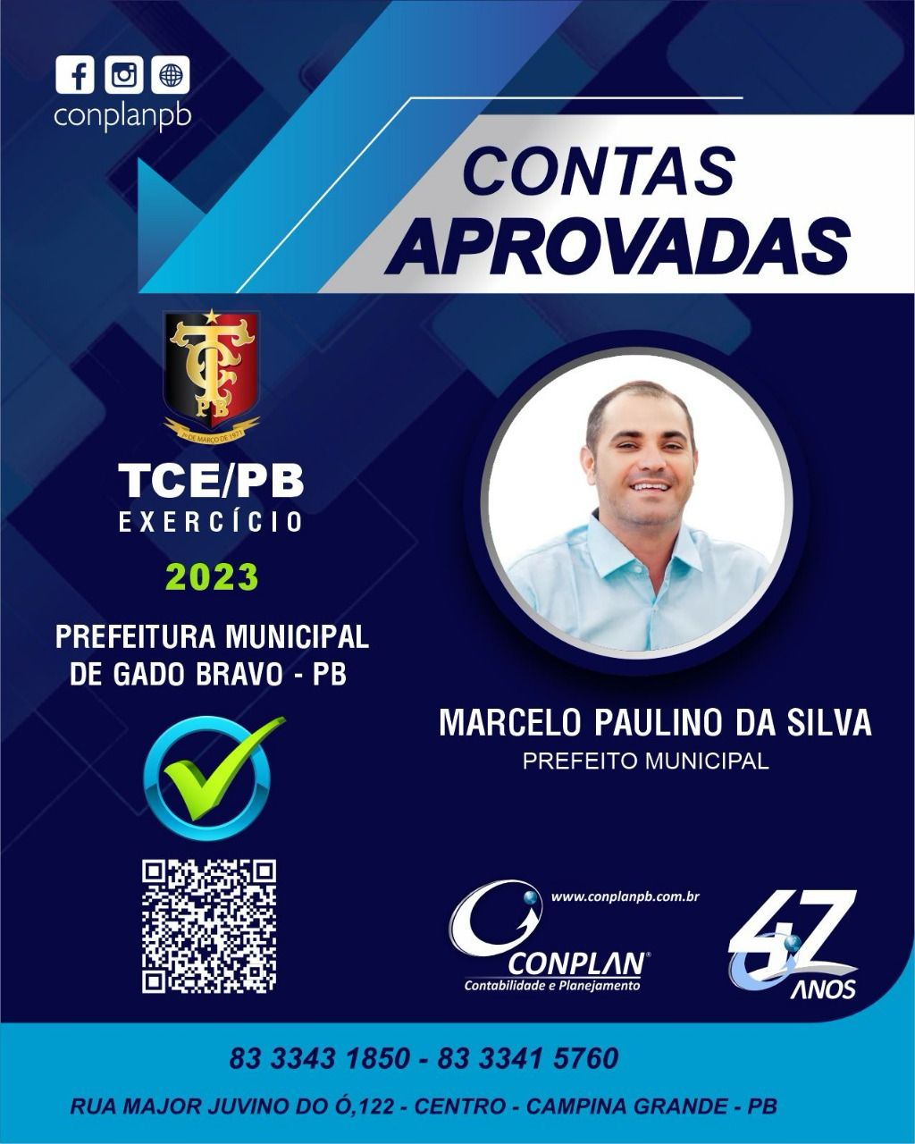 TCE/PB aprova contas da Prefeitura de Gado Bravo relativas a 2023; Conplan avalia e comemora resultado