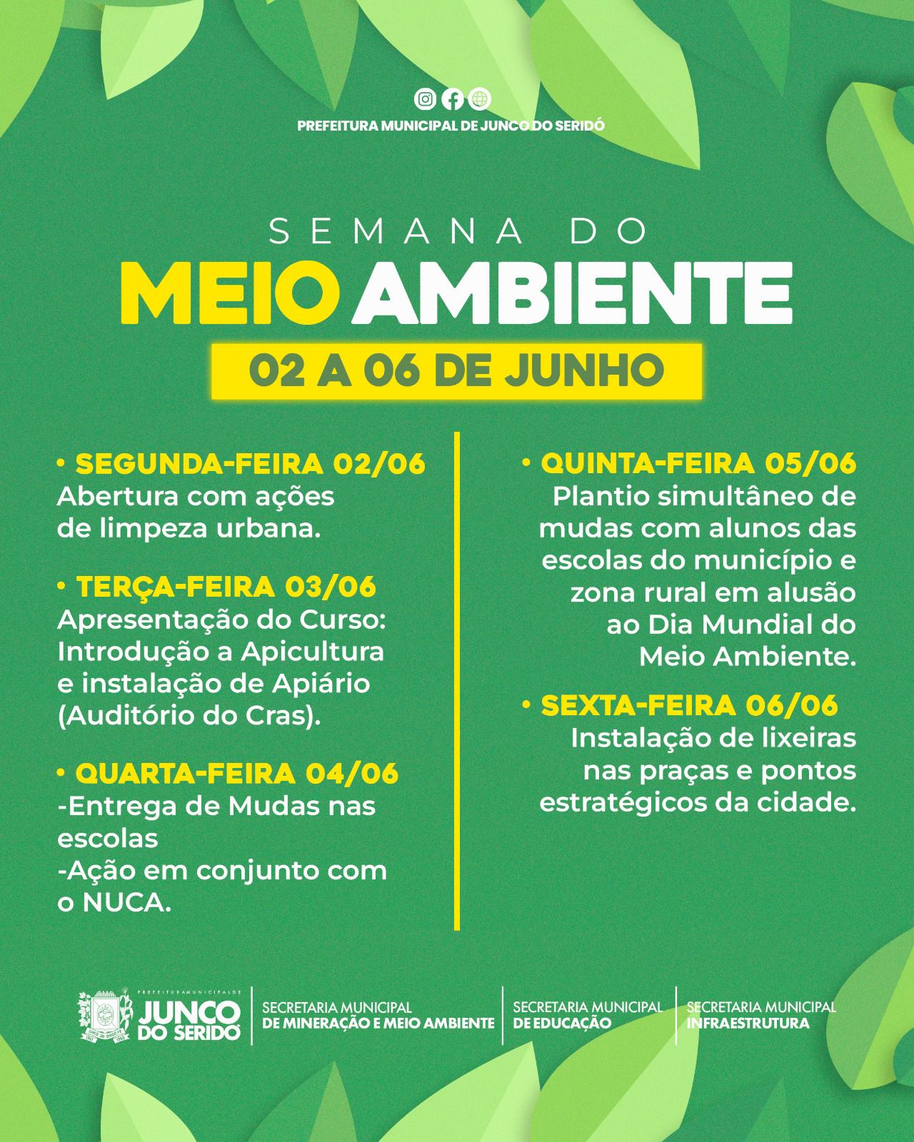 Prefeitura de Junco do Seridó promove Semana do Meio Ambiente com ações educativas e sustentáveis