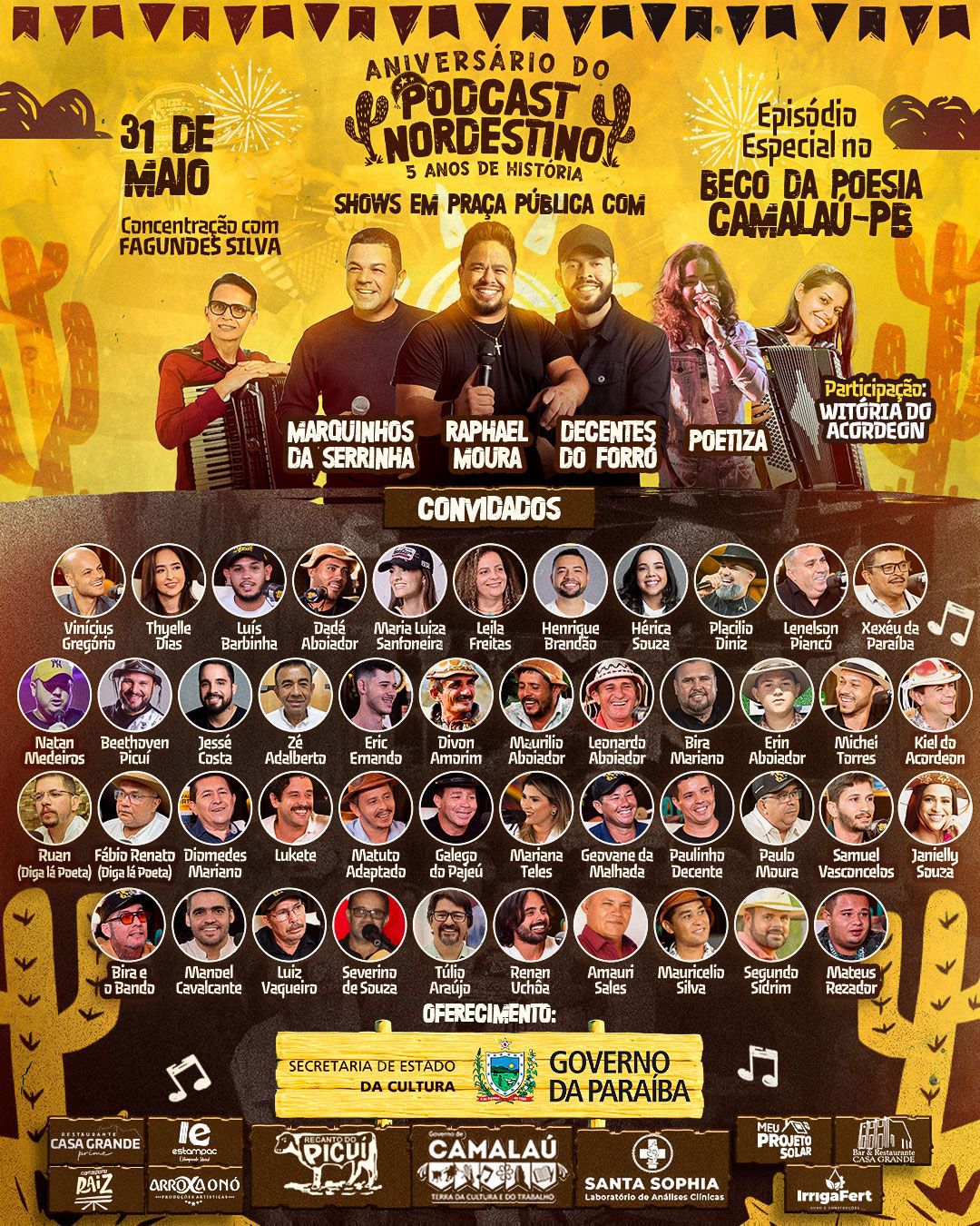 Camalaú sedia aniversário do Podcast Nordestino com grande celebração cultural em praça pública
