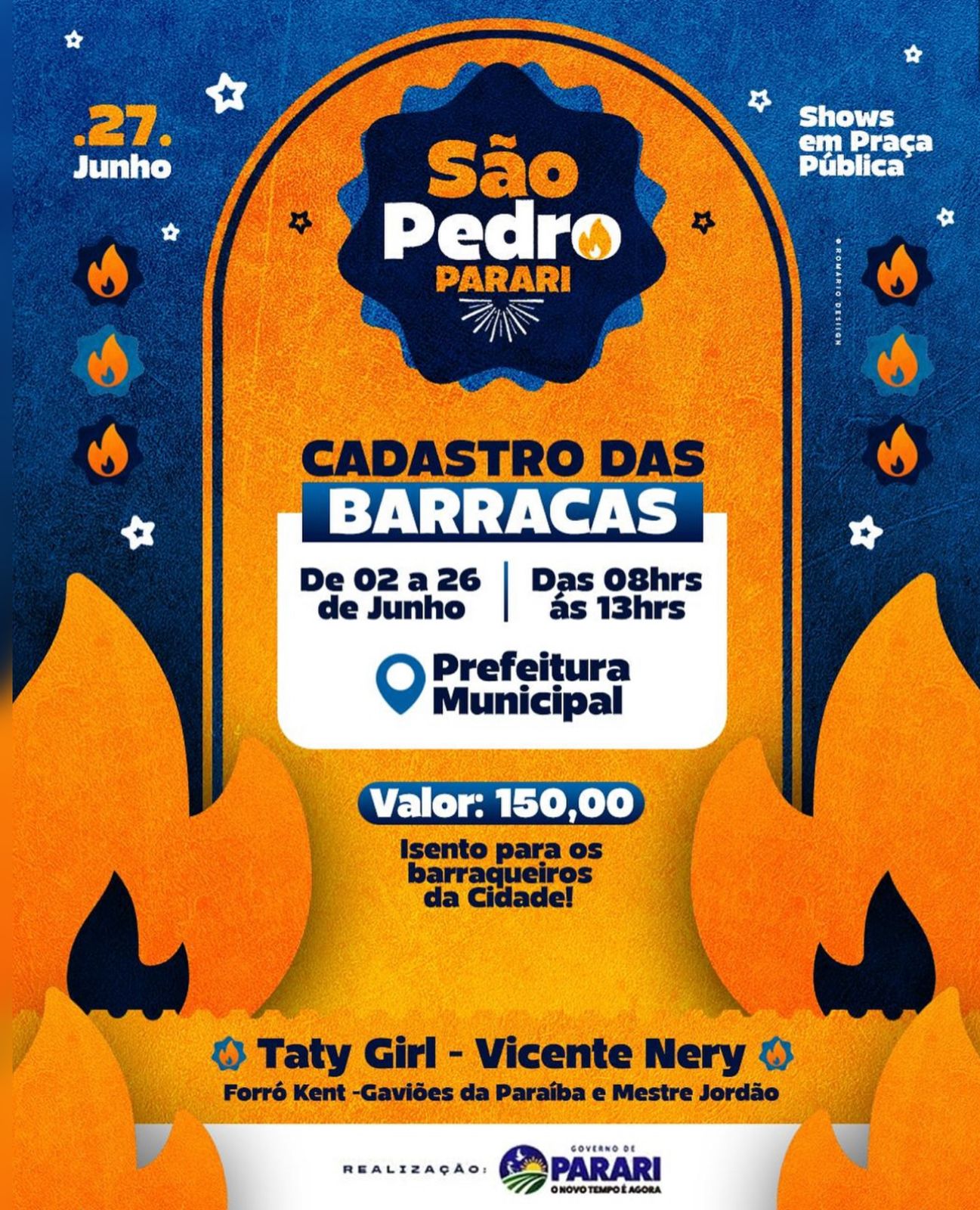 Prefeitura de Parari inicia cadastro de barracas para o tradicional São Pedro; festa será no dia 27 de junho