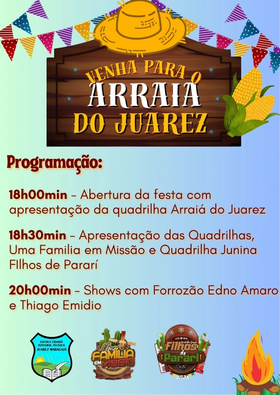 Escola Juarez Maracajá realiza Arraiá do Juarez com programação cultural e shows ao vivo nesta quinta-feira (12)