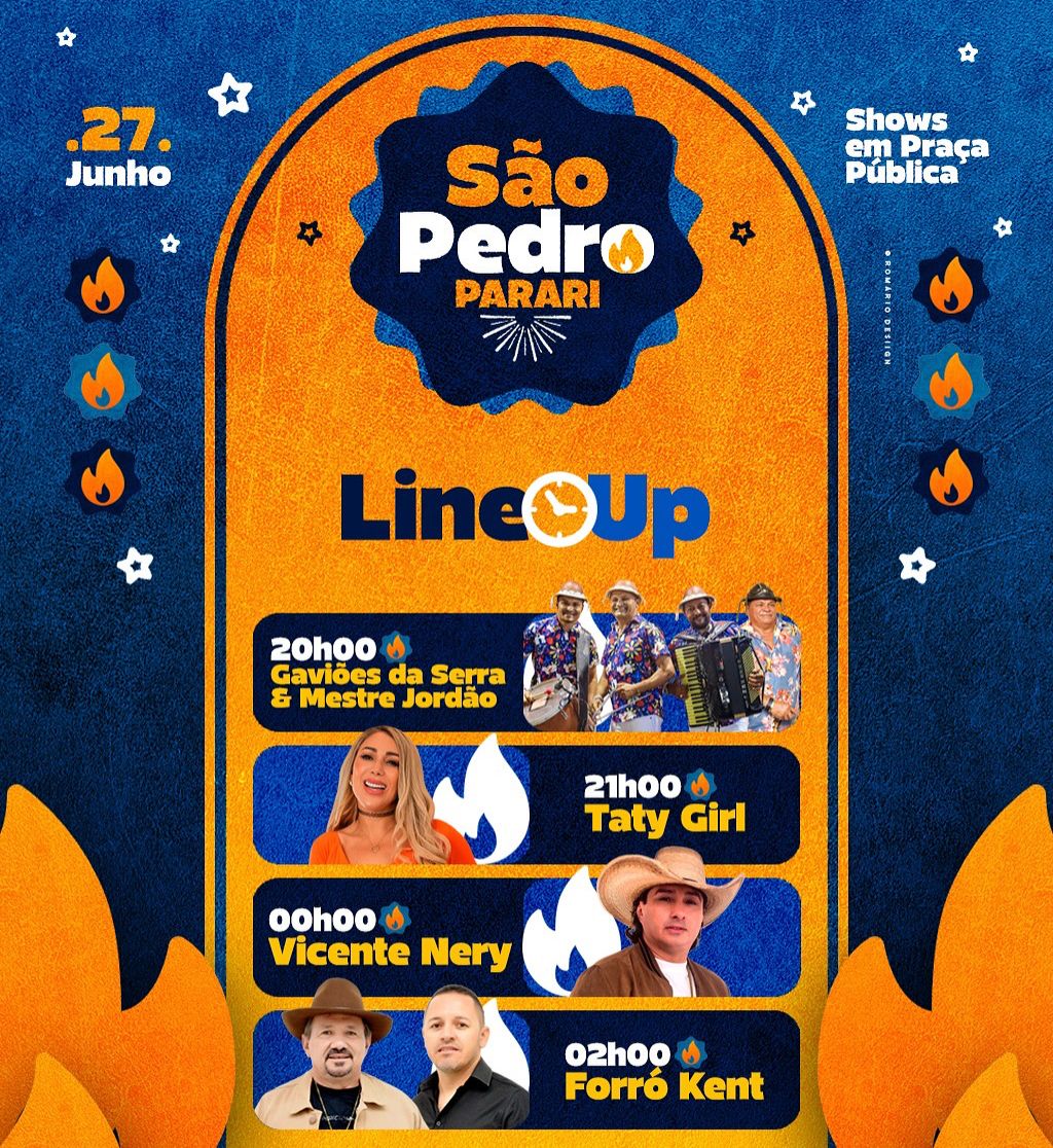 Prefeitura de Parari divulga horários dos shows do São Pedro 2025 e destaca apresentação de Taty Girl às 21h