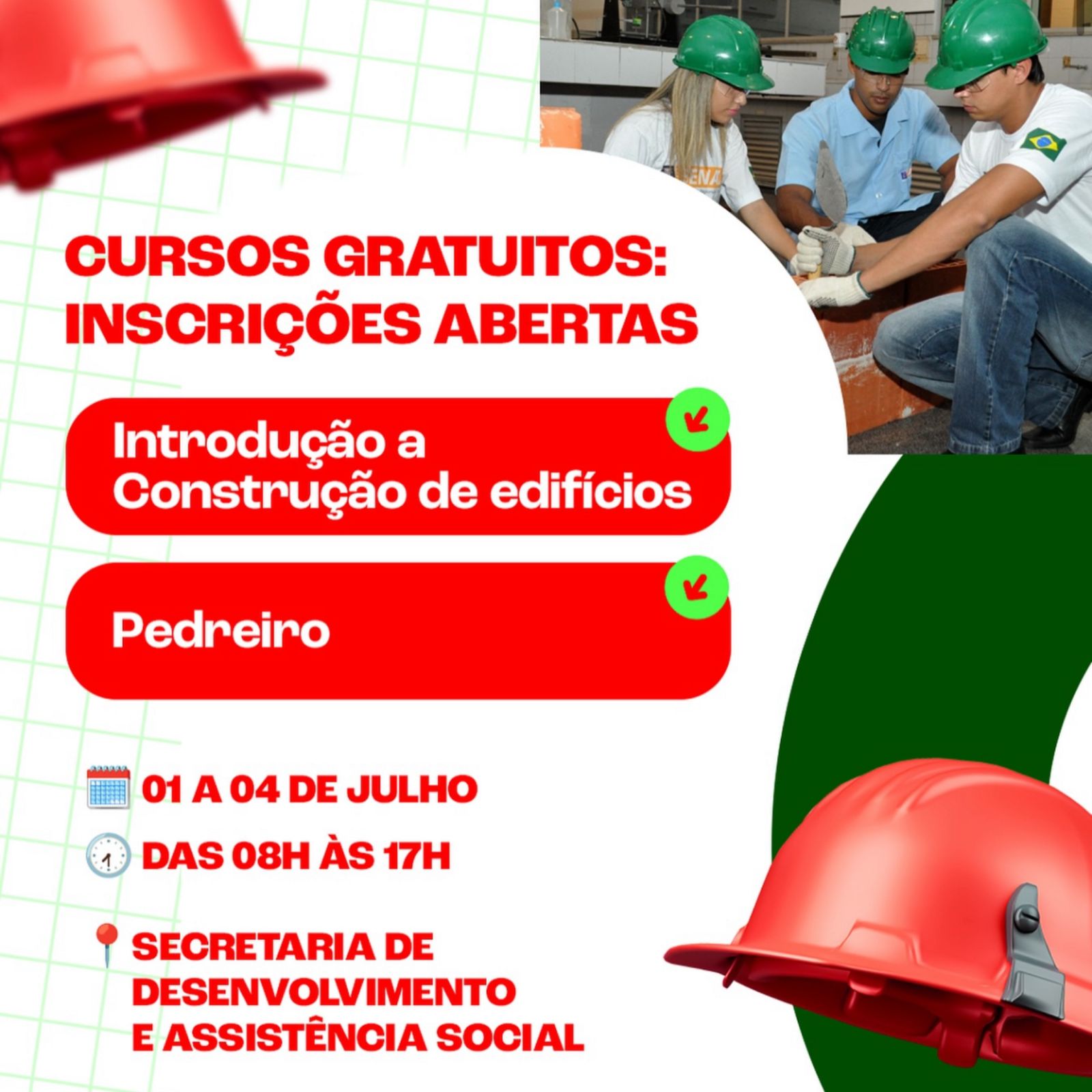 Prefeitura de São José dos Cordeiros abre inscrições para cursos gratuitos na área da construção civil em parceria com o SENAI