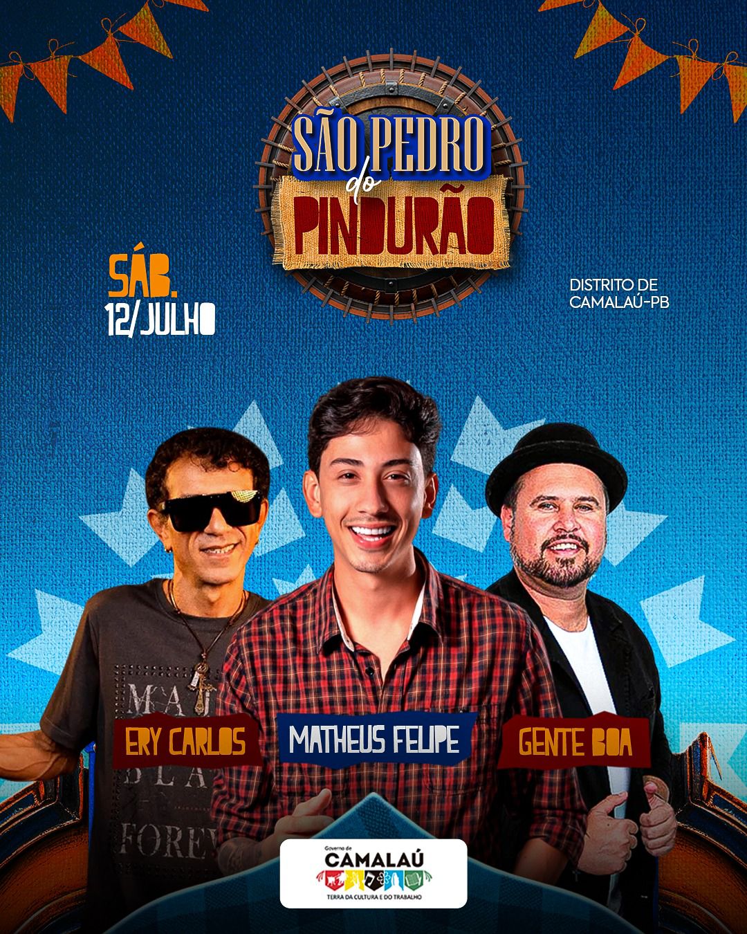 São Pedro do Pindurão será celebrado neste sábado (12) com shows de Ery Carlos, Gente Boa e Matheus Felipe