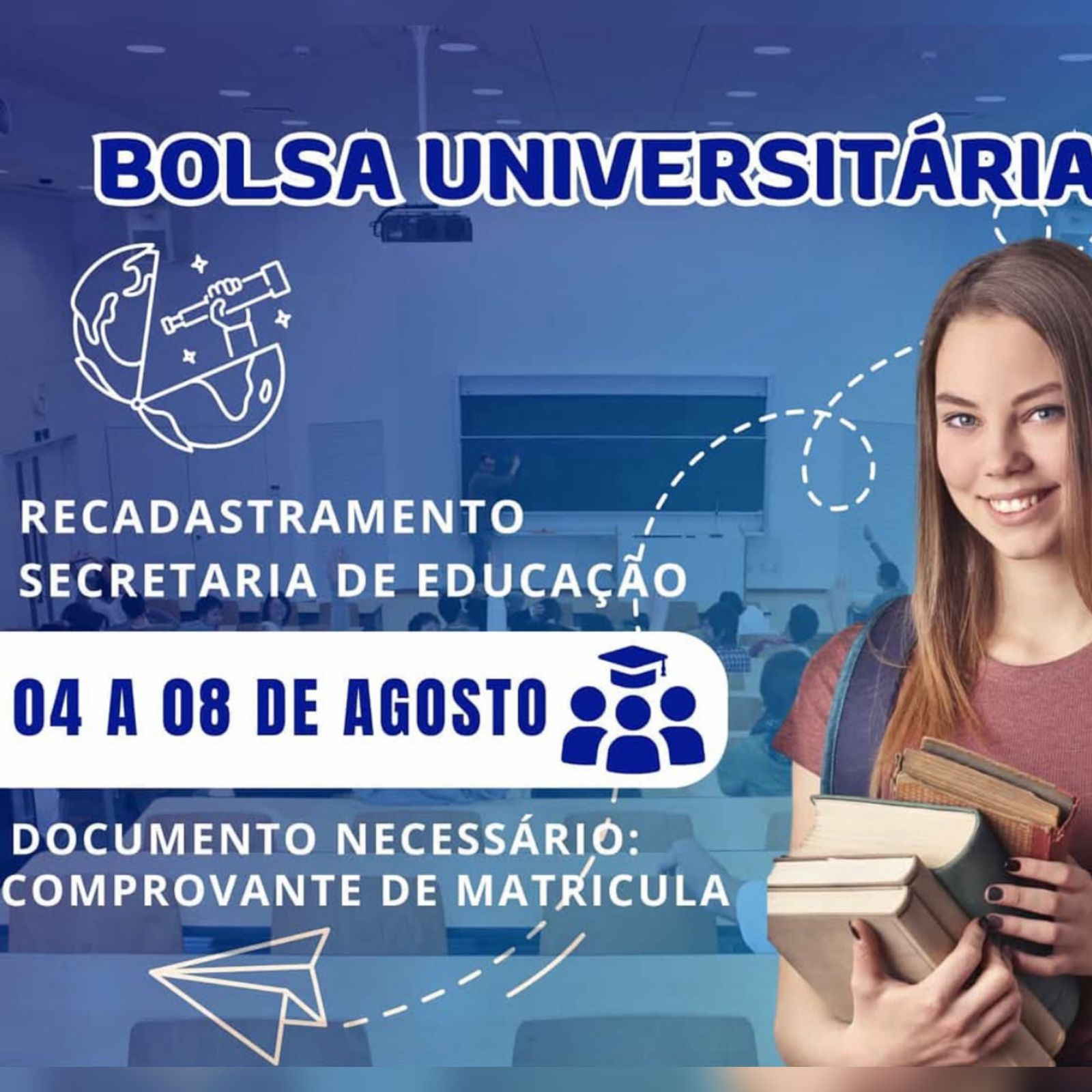 Prefeitura de São João do Tigre realiza recadastramento da Bolsa Universitária entre 4 e 8 de agosto